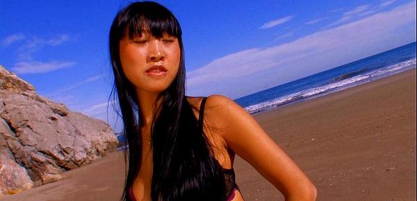  Hot asian Pornstar Sharon Lee stripping at the beach